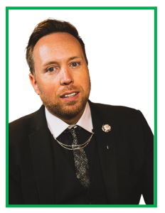 image of man with a suit. image has a green border