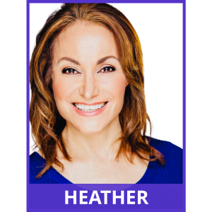 woman smiling widely. image has purple borders. text at the bottom of the image reads: Heather