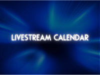 blue and black background. image reads: livestream calendar